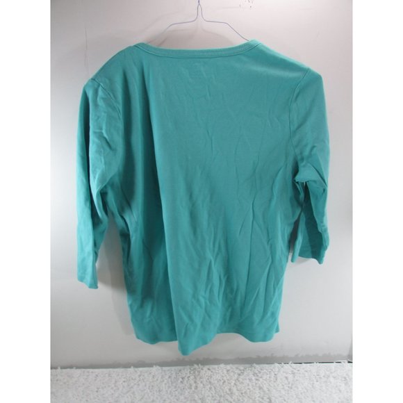 LL Bean Women's Cotton Tunic, Three-Quarter-Sleeve Splitneck Green Medium - Picture 7 of 8